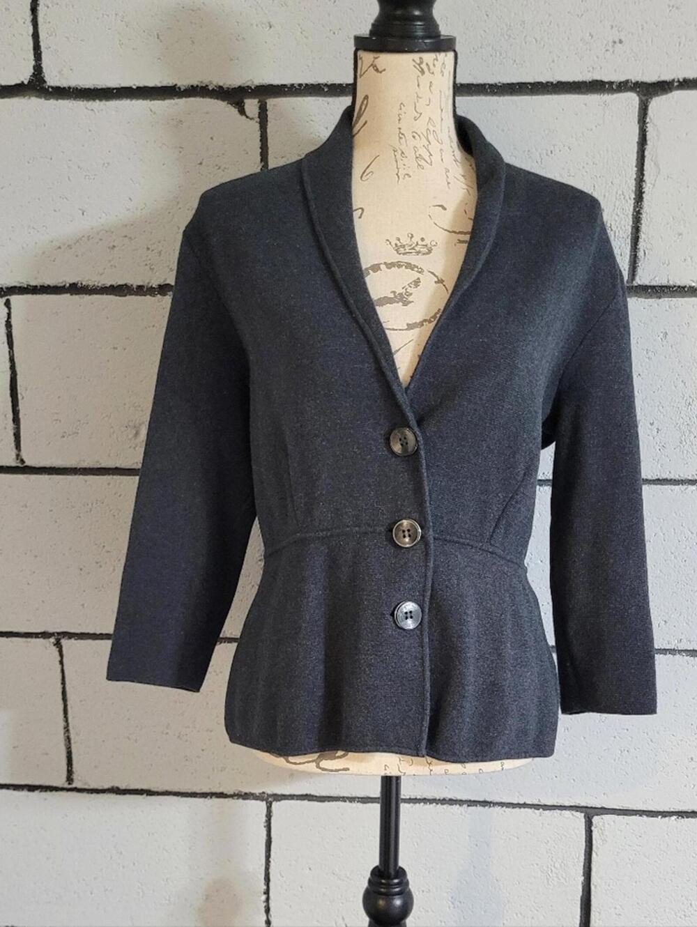 BUNDLE SALE!  Alfani Gray Peplum 3-button Cardigan Sz L